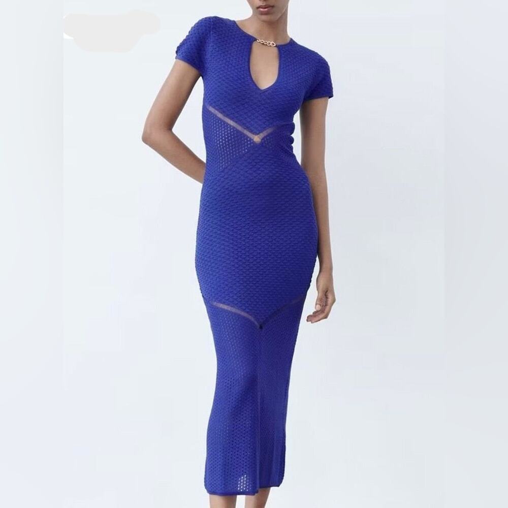 Zara cap sleeve crocheted maxi see-through sheath swim cover dress sz S
 b63